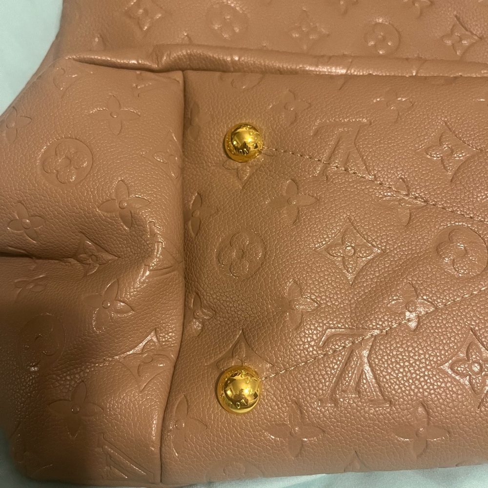 Monogram Embossed Leather Shoulder Bag in Caramel Tan - Picture 6 of 6